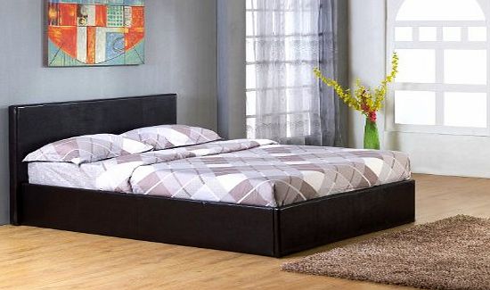 Ottoman 5ft Gas Lift Up Storage King Size Bed Black Faux