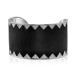 House of Harlow Silver Plated Black Leather Cuff