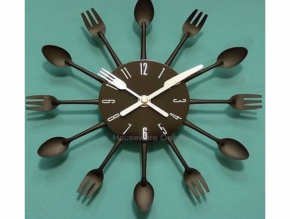 houseware online Modern black cutlery kitchen retro wall clock fork amp; spoon novelty decoration