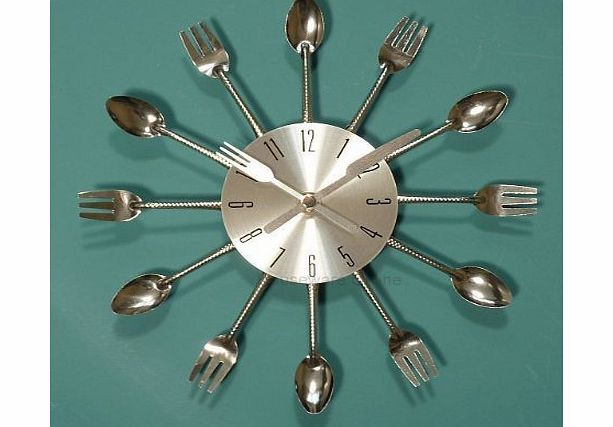 Modern silver chrome cutlery kitchen retro wall clock fork amp; spoon novelty decoration