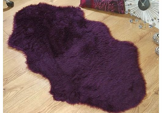 Plum purple aubergine double faux fur sheepskin style rug 70 x 140 cm