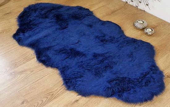 houseware online Royal blue navy faux fur sheepskin style double rug 70 x 140 cm