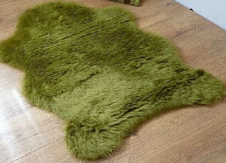 Single sheepskin style faux fur rug Moss Lime green 100 x 70 cm washable non-slip furry mat kids