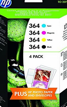HP J3M82AE 364 Original Ink Cartridges Combination Pack - Mulit-pack (Black, Yellow, Magenta, Cyan), Pack of 4