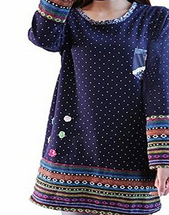 Hqclothingbox Women Checked Long Sleeve Floral Top Casual Loose Splice Tee Shirt Blouse