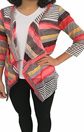 Hqclothingbox Women Loose Irregular Stripe Shawl Kimono Cardigan Tops Cover Up Blouse