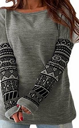 Hqclothingbox Womens Sexy Casual Autumn Print Loose Long Sleeve Round Neck Tops Blouse T-Shirt