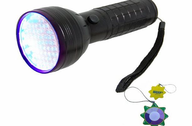 HQRP 76 LEDs 390nm Ultraviolet Blacklight Flashlight with Large Coverage Area for Hotel Room Inspection / Urine Detection / Mineral Hunting / Scorpion   UV Meter