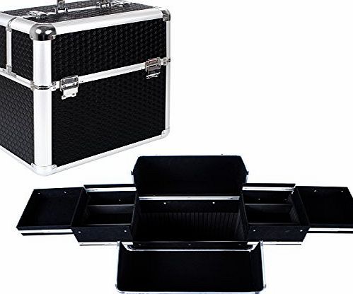 HST Multifunctional Black Woven Aluminium Lockable Cosmetics Storage Case Beauty Vanity Case Make Up Cosmetics Box