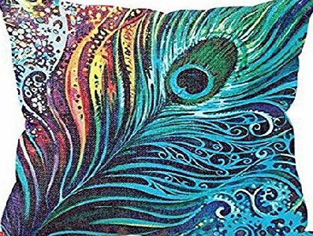HTT Retro Cotton Linen Peacock Feather Waist Cushion Cover Pillow Case Home Decor