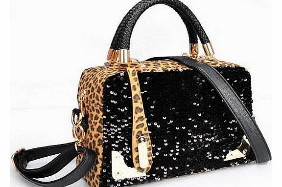 HuaYang Celebrity Fashion Lady Zipper PU Leather Leopard Sequins Shoulder Bag Handbag