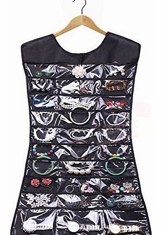 Practical Dress Shape Jewellery Organizer Little Pockets Storage Hanging Bag(Black)