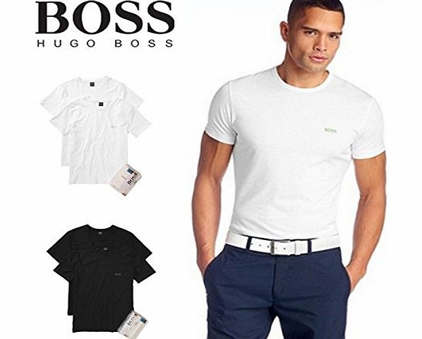 Hugo Boss 2 x HUGO BOSS T- shirt White Boxed 2 Pack Short Sleeved Crew Neck LOGO Top AUTHENTIC (L, White) SENT BY EXPRESS DELIVERY, GUARANTEED BEFORE XMAS