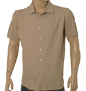 Beige Short Sleeve Full Button Cotton Polo Shirt