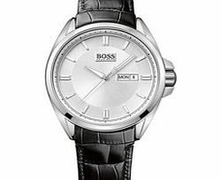 Hugo Boss Black leather and silver-tone dial watch