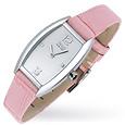 Initial Tonneau- Ladies`Pink Croco-embossed Leather Band Watch