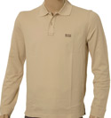 Light Sand Slim Fit Long Sleeve Cotton Mix Polo Shirt