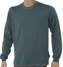 Petrol Blue Cotton Sweater With Pale Grey Trim