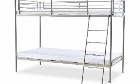 Humza Amani Torquay Metal Bunk Bed Frame, Single, 3 ft, 160 x 198 x 128 cm, Silver