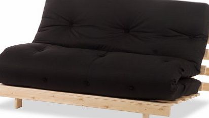 Humza Amani Wood Luxury 2 Seater Metro Futon Sofa Bed Frame with Futon Mattress Set - 1-Piece, Black