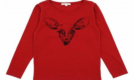 Fawn gathered T-Shirt Red `2 years,8 years,10