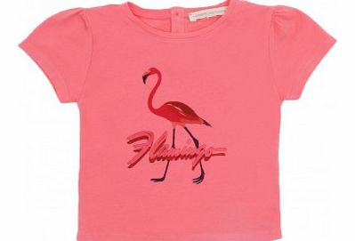 Hundred Pieces Pleated Flamingo T-Shirt Coral `3 months,6