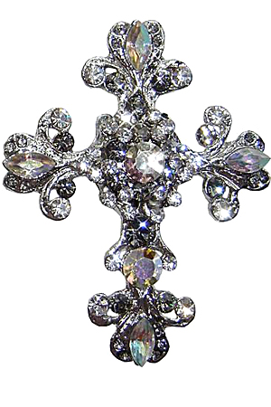Hunky Dori Jean Jems Crystal Cross Clip-On Brooch