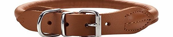 Hunter Round and Soft Elk Leather Dog Collar, 50 (Adjustabilities 41-46 cm), Cognac