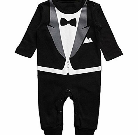 HuntGold 1X Kid Baby One-Piece Suit Gentleman Romper Boy Cotton Jumpsuit Bodysuit Outfit Suitable Height 70cm(black)
