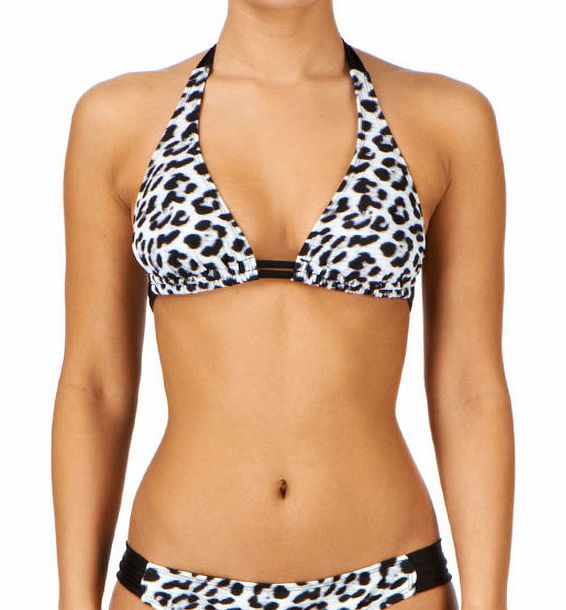 Womens Hurley Leopard Halter Bikini Top - Black