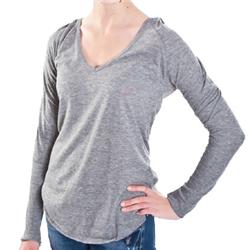 Womens Solid LS Hooded T-Shirt - Grey