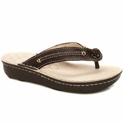 Female Burst Leather Upper Flat Sandals in Dark Brown