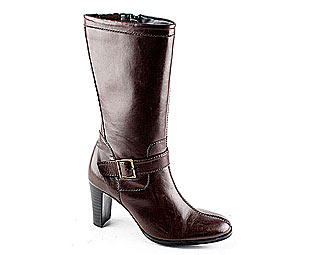 Hush Puppies Leather High Heeled Boot with Buckle Detail