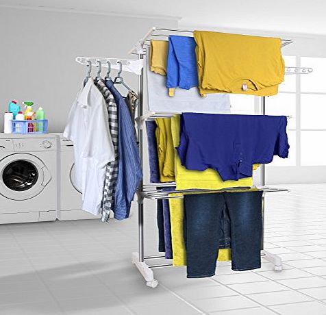 Hyfive Clothes Airer Drying Rack Extra Large 3 Tier Clothes Drying Rail Stainless Steel Folds Flat For Easy Storage