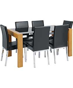 Fusion Black Glass & Oak Dining Table and