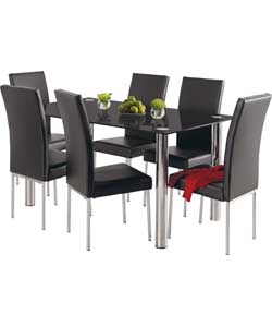 Matrix Black Glass Dining Table and 6