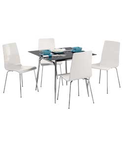 Hygena Meteor Black Glass Dining Table and 4
