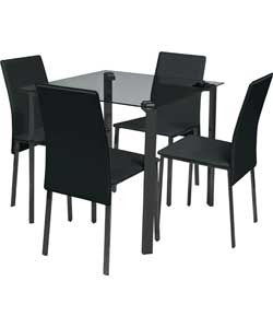 Hygena Rennes Clear Dining Table and 4 Black