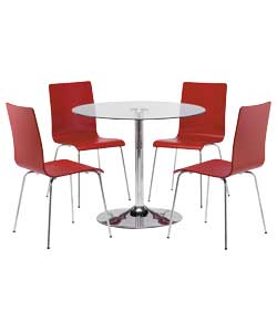 Ronda Pedestal Dining Table and 4 Red