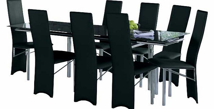 Savannah Black Glass Dining Table and 8