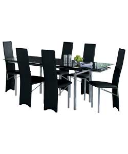 Hygena Savannah Black Glass Extendable Dining Table and