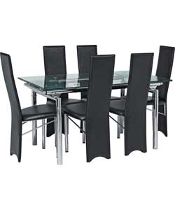Hygena Savannah Ext Glass Dining Table and 6