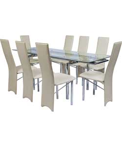 Hygena Savannah Ext Glass Dining Table and 8