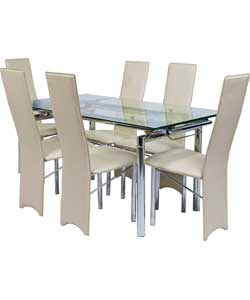 Savannah Extendable Glass Dining Table and 6
