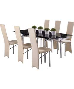 Savannah Glass Ext Dining Table and 6