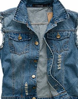 HZCX FASHION  Mens Sleeveless brushed Denim Vest broken holes Waistcoat 2016051901p40-815-UK 2XL(44)TAG 6XL