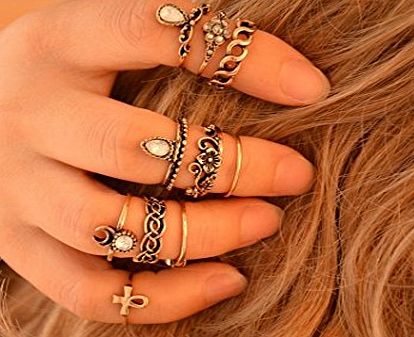 I LOVE DIY ILOVEDIY Fashion Personality 10Pcs Gold Flower Cross Women Rings Set