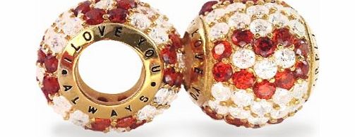 I Love You Always - Limited Edition - Luxurious and Exquisite Solid 925 18k Gold Plated 4 Red Hearts Pave CZ Austrian Crystals Bead Charm - will fit most European Bracelets such as Pandora, Trollbeads