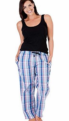 Ladies Womens Tom Franks Checked Cotton Pyjama Trouser Bottoms Sleepwear (Blue) 16