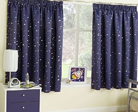 Ians Emporium MOON amp; STARS METALLIC TAPE TOP THERMAL SEMI BLOCKOUT CURTAINS CHILDREN KIDS 46 x 54`` NAVY